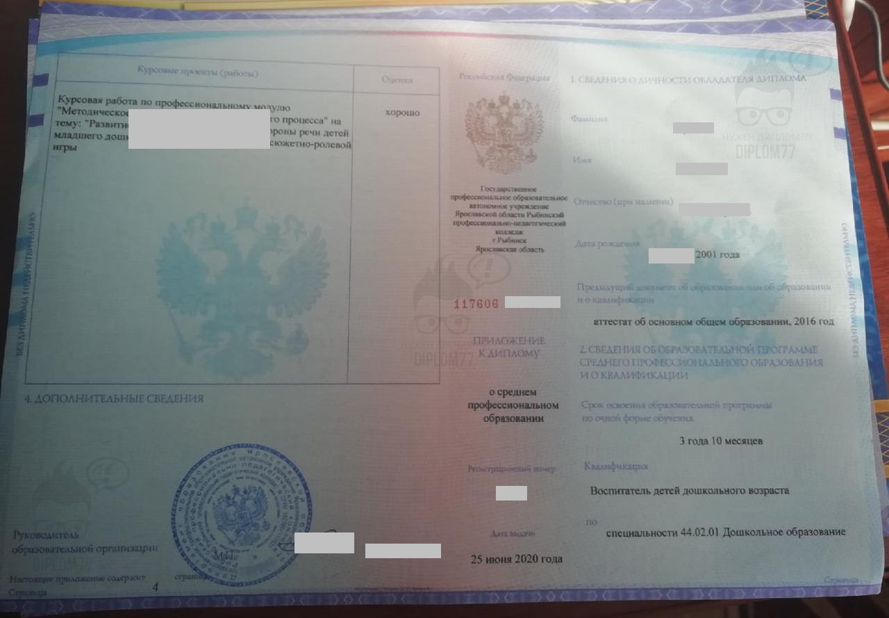 Приложение диплома Рыбинского профессионально-педагогического колледжа по специальности